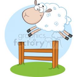 7123 Royalty Free RF Clipart Illustration Funny White Sheep Jumping Over  The Fence clipart. Royalty-free clipart # 395409