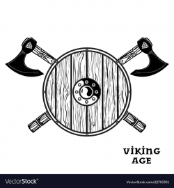 Two crossed battle viking axes and viking shield