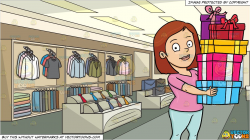 A Woman Carrying The Gifts She Has Bought and Inside A Clothing Shop For  Men Background