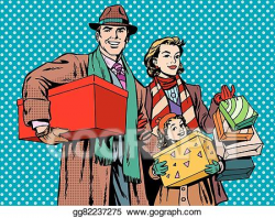 Vector Clipart - Shopping happy family dad mom girl. Vector ...