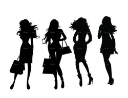 fashion shopping girls silhouette digital clipart vector eps ...