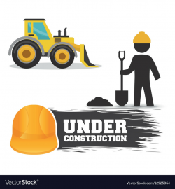 Under construction worker shovel cement excavator