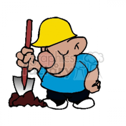 Little man in a hard hat digging with a shovel clipart. Royalty-free  clipart # 158596
