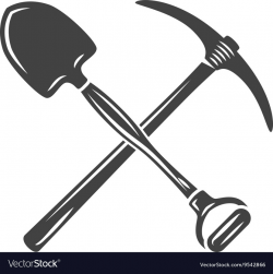 Shovel and pickaxe crossed Black on white flat