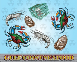 Gulf Coast Vector Clipart, Gulf Coast Seafood, Colorful Blue ...