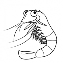 Black and white drawing of a cartoon shrimp in 2019 | Easy ...