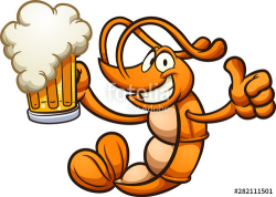 Happy cartoon shrimp holding a beer clip art. Vector ...