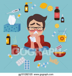 Vector Clipart - Young man caught cold flu or virus ...
