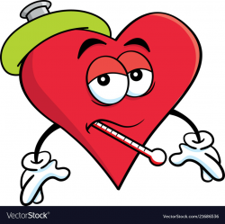 Cartoon sick heart with a thermometer