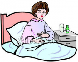 Sick Woman Down In Bed - Royalty Free Clipart Picture