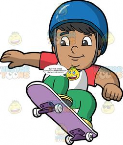 A Chubby Latin Boy Doing A Jump On His Skateboard