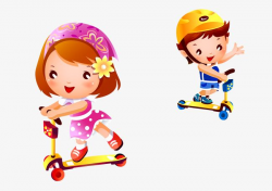 Colored Cartoon Vector Illustration Children Playing Scooter ...