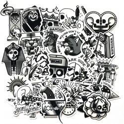 US $2.27 29% OFF|29pcs/lot black&white Old School Tattoo Stickers For  Laptop Suitcase skateboard Little Vintage style Waterproof sunscreen  decals-in ...