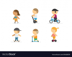 People walking on bike scooter skateboard