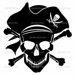 skull and crossbones clip art | Pirate Skull Captain with Hat and ...