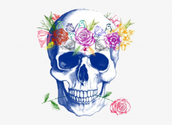 Skull With Flowers - Skull And Flower Crown Transparent PNG ...