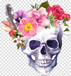 Human skull and flowers illustration, Skull Calavera Flower ...