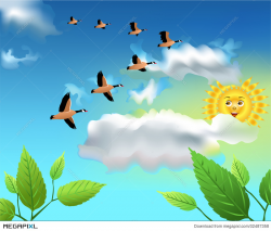 Migrating Birds Flying On The Sky Illustration 32487358 ...