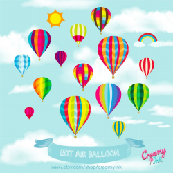 Beautiful sky digital clip art featuring hot air balloon in ...