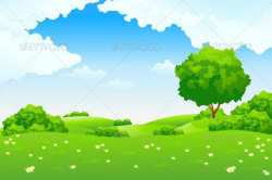 Green landscape with hills trees and clouds Christmas ...