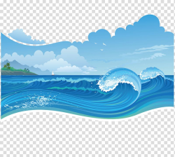 Blue waves under blue skies illustration, Storm Sea, blue ...