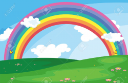 Stock Vector | Rainbow sky, Green landscape, Wallpaper ...