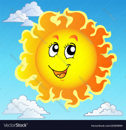 Cute happy sun on blue sky