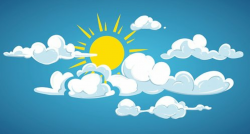 Blue sky, sun and white clouds vector illustration Clipart ...