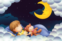 Little girl sleeping with teddybear at night time - Download ...