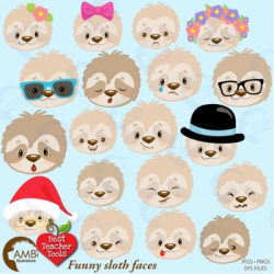 Sloth Clipart, Animal Faces, Sloths Clipart {Best Teacher Tools} AMB-2203