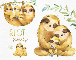Sloth. Family. Watercolor animals clipart, sleepy sloths ...