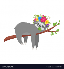 Sloth character in floral wreath
