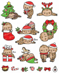 Premium Vector Clipart - Kawaii Christmas Sloths - Cute ...