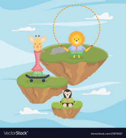 Giraffe lion and female sloth bear playing fantasy