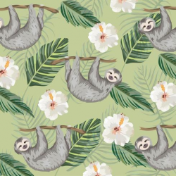 sloth with tropical flowers and leaves background - Download ...