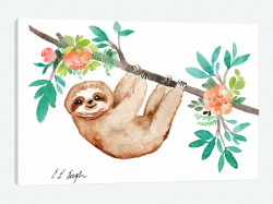 Little Brown Sloth With Flowers Art Print by Elise Engh | iCanvas