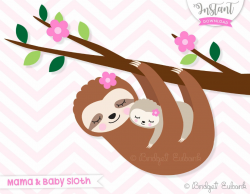 baby sloth clipart, sloth clipart, baby shower, Mother\'s Day ...