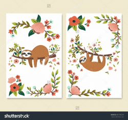 Vector set of cute sloths on the tree. Cartoon funny sloth ...