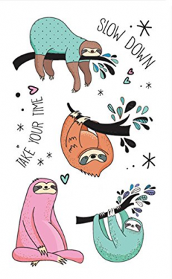 Set of 2 Waterproof Temporary Fake Tattoo Stickers Pink Green Sloth Animals  Cartoon Design Kids Child