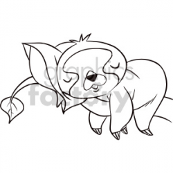 black and white tired sloth cartoon character clipart. Royalty-free clipart  # 407544