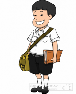 Asian Male Student Smiling With Sachel Book Clipart » Clipart Station