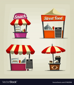 Cartoon snack street fast food stand coffee bar