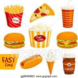 Vector Clipart - Fast food sandwich, drink, snack icon set ...