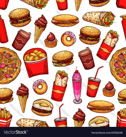 Fast food snacks and desserts seamless pattern