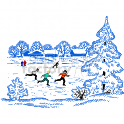 Children ice skating on a frozen pond clipart. Royalty-free clipart # 143305