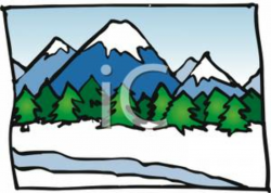 A Mountain Range with Trees In the Snow - Clipart