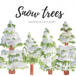 Watercolor Snow Pine Trees Clipart
