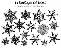 Christmas Clipart - Black and White Snowflake - Small Commercial Use