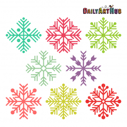 8 Colorful Snowflakes Clip Art Set - Clip Art Library