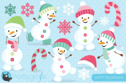 Happy PINK Snowman clipart ~ Illustrations ~ Creative Market